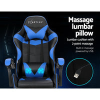 2 Point Massage Gaming Office Chair Footrest Blue