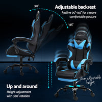 2 Point Massage Gaming Office Chair Footrest Cyan Blue