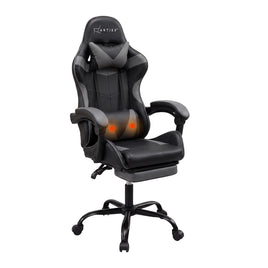 Artiss 2 Point Massage Gaming Office Chair Footrest Grey