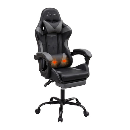 Artiss 2 Point Massage Gaming Office Chair Footrest Grey