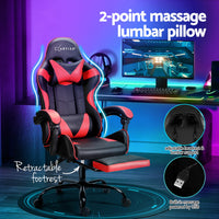 2 Point Massage Gaming Office Chair Footrest Red