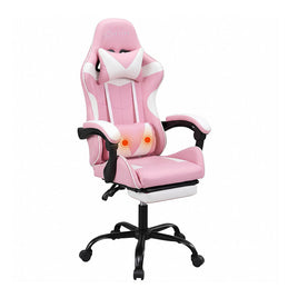 Artiss 2 Point Massage Gaming Office Chair Footrest Pink