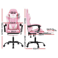 Artiss 2 Point Massage Gaming Office Chair Footrest Pink