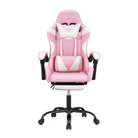 Artiss 2 Point Massage Gaming Office Chair Footrest Pink
