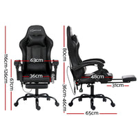 6 Point Massage Gaming Office Chair Footrest Black