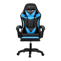 6 Point Massage Gaming Office Chair 7 LED Footrest Cyan Blue