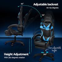 6 Point Massage Gaming Office Chair 7 LED Footrest Cyan Blue