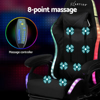Artiss Gaming Office Chair 12 RGB LED Massage Computer Work Seat Footrest Black
