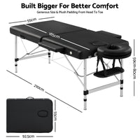 Zenses Massage Table 55cm Portable 2 Fold Aluminium Beauty Bed Black