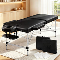 Zenses Massage Table 55cm Portable 2 Fold Aluminium Beauty Bed Black