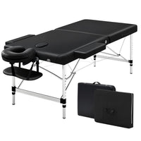 Zenses Massage Table 75cm Portable 2 Fold Aluminium Beauty Bed Black