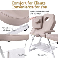 Zenses Beauty Bed with Stool, Beige, Adjustable Facial Massage Table, Tattoo Chair, Salon Services