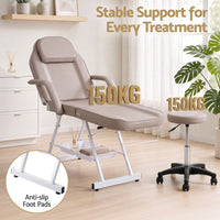 Zenses Beauty Bed with Stool, Beige, Adjustable Facial Massage Table, Tattoo Chair, Salon Services