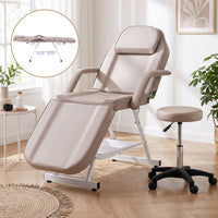 Zenses Beauty Bed with Stool, Beige, Adjustable Facial Massage Table, Tattoo Chair, Salon Services