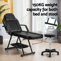 Zenses Beauty Bed with Stool, Black, Adjustable Facial Massage Table, Tattoo Chair, Salon Services