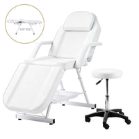 Zenses Beauty Bed with Stool, White, Adjustable Facial Massage Table, Tattoo Chair, Salon Services