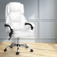 Executive Office Chair Leather Recliner White