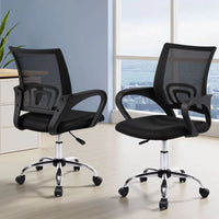 Artiss 2x Mesh Office Chair Mid Back Black