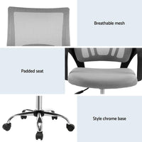Artiss 2x Mesh Office Chair Mid Back Grey