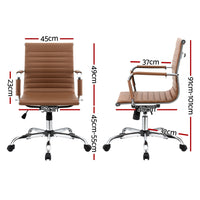 Artiss Office Chair Conference Chairs PU Leather Mid Back Brown