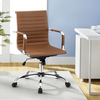 Artiss Office Chair Conference Chairs PU Leather Mid Back Brown