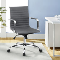 Artiss Office Chair Conference Chairs PU Leather Mid Back Grey