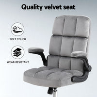 Office Chair Velvet Seat Racing Gaming Computer Desk Chairs Armrest Grey