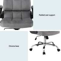 Office Chair Velvet Seat Racing Gaming Computer Desk Chairs Armrest Grey