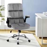 Office Chair Velvet Seat Racing Gaming Computer Desk Chairs Armrest Grey