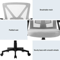 Artiss 2x Mesh Office Chair Mid Back Grey