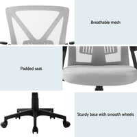 Artiss 2x Mesh Office Chair Mid Back Grey