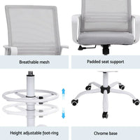 Artiss Office Chair Drafting Chairs Stool Computer Desk Studios Mesh White