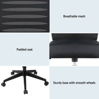 Artiss Ergonomic Office Chair Mesh Computer Desk Chairs with Lumbar Support, Height Adjustment Swivel Chair Mid Back for Home Office Study, Black