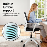 Artiss Ergonomic Office Chair Mesh Computer Desk Chairs with Lumbar Support, Height Adjustment Swivel Chair Mid Back for Home Office Study, Black and White