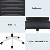 Artiss Ergonomic Office Chair Mesh Computer Desk Chairs with Lumbar Support, Height Adjustment Swivel Chair Mid Back for Home Office Study, Black and White