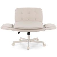Artiss Criss Cross Chair with Wheels & Adjustable Armrests, Ergonomic Cross Legged Office Desk Chair PU Leather Vanity Chair Swivel for Home, Make Up, Bedroom, Computer, Beige