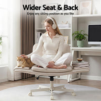 Artiss Criss Cross Chair with Wheels & Adjustable Armrests, Ergonomic Cross Legged Office Desk Chair PU Leather Vanity Chair Swivel for Home, Make Up, Bedroom, Computer, Beige