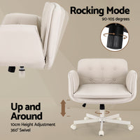 Artiss Criss Cross Chair with Wheels & Adjustable Armrests, Ergonomic Cross Legged Office Desk Chair PU Leather Vanity Chair Swivel for Home, Make Up, Bedroom, Computer, Beige