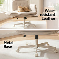 Artiss Criss Cross Chair with Wheels & Adjustable Armrests, Ergonomic Cross Legged Office Desk Chair PU Leather Vanity Chair Swivel for Home, Make Up, Bedroom, Computer, Beige