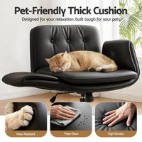 Artiss Criss Cross Chair with Wheels & Adjustable Armrests, Ergonomic Cross Legged Office Desk Chair PU Leather Vanity Chair Swivel for Home, Make Up, Bedroom, Computer, Black