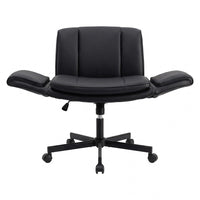 Artiss Cross Legged Office Chair PU Leather Swivel Vanity Chair Wide Seat Adjustable Arms Black
