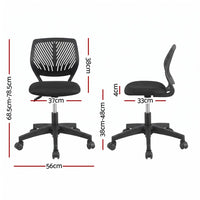 Artiss Ergonomic Office Chair Armless Study Chair Height Adjustable for Girls Boys Teens Black