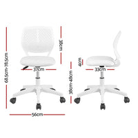 Artiss Ergonomic Office Chair Armless Study Chair Height Adjustable for Girls Boys Teens White