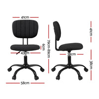 Artiss Armless Office Chair with Wheels, Ergonomic 360° Swivel Home Office Desk Chair, Height Adjustable Computer Task Chair with Fabric Back and Seat for Small Space, Black