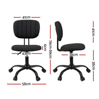 Artiss Armless Office Chair with Wheels, Ergonomic 360° Swivel Home Office Desk Chair, Height Adjustable Computer Task Chair with Fabric Back and Seat for Small Space, Black