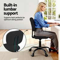 Artiss Armless Office Chair with Wheels- Ergonomic 360° Swivel Home Office Desk Chair- Height Adjustable Computer Task Chair with Fabric Back and Seat for Small Space- Black- 1142-BK