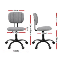 Artiss Armless Office Chair with Wheels- Ergonomic 360° Swivel Home Office Desk Chair- Height Adjustable Computer Task Chair with Fabric Back and Seat for Small Space- Grey- 1142-GY