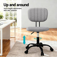 Artiss Armless Office Chair with Wheels- Ergonomic 360° Swivel Home Office Desk Chair- Height Adjustable Computer Task Chair with Fabric Back and Seat for Small Space- Grey- 1142-GY