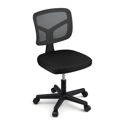 Artiss Armless Office Chair with Wheels, Ergonomic 360° Swivel Home Office Desk Chair, Height Adjustable Computer Task Chair with Fabric Back and Seat for Small Space, Black
