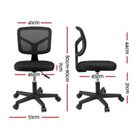Artiss Armless Office Chair with Wheels- Ergonomic 360° Swivel Home Office Desk Chair- Height Adjustable Computer Task Chair with Fabric Back and Seat for Small Space- Black- 2421-BK